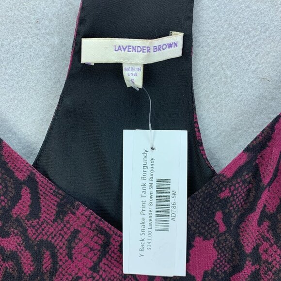 Lavender Brown Blouse Womens Small Silk Sleeveless Purple Black Animal Print - Picture 10 of 11